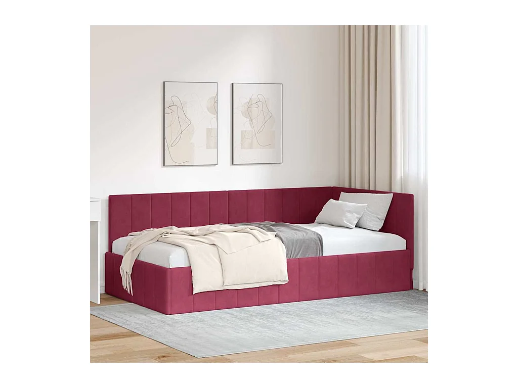 Cadre de lit d'angle Rouge bordeaux 90 x 200 cm Velours