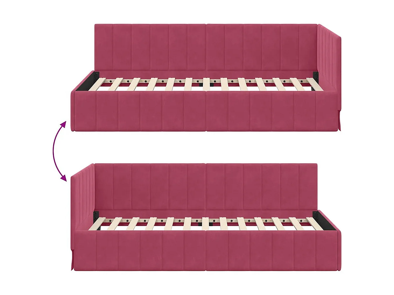Cadre de lit d'angle Rouge bordeaux 90 x 200 cm Velours