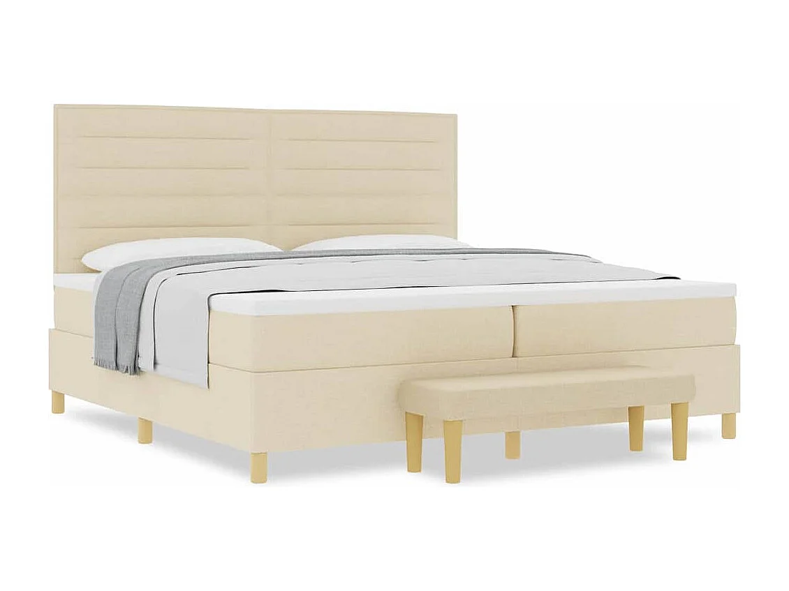 Cama tipo Box Spring con colchón Crema 200 x 200 cm tela