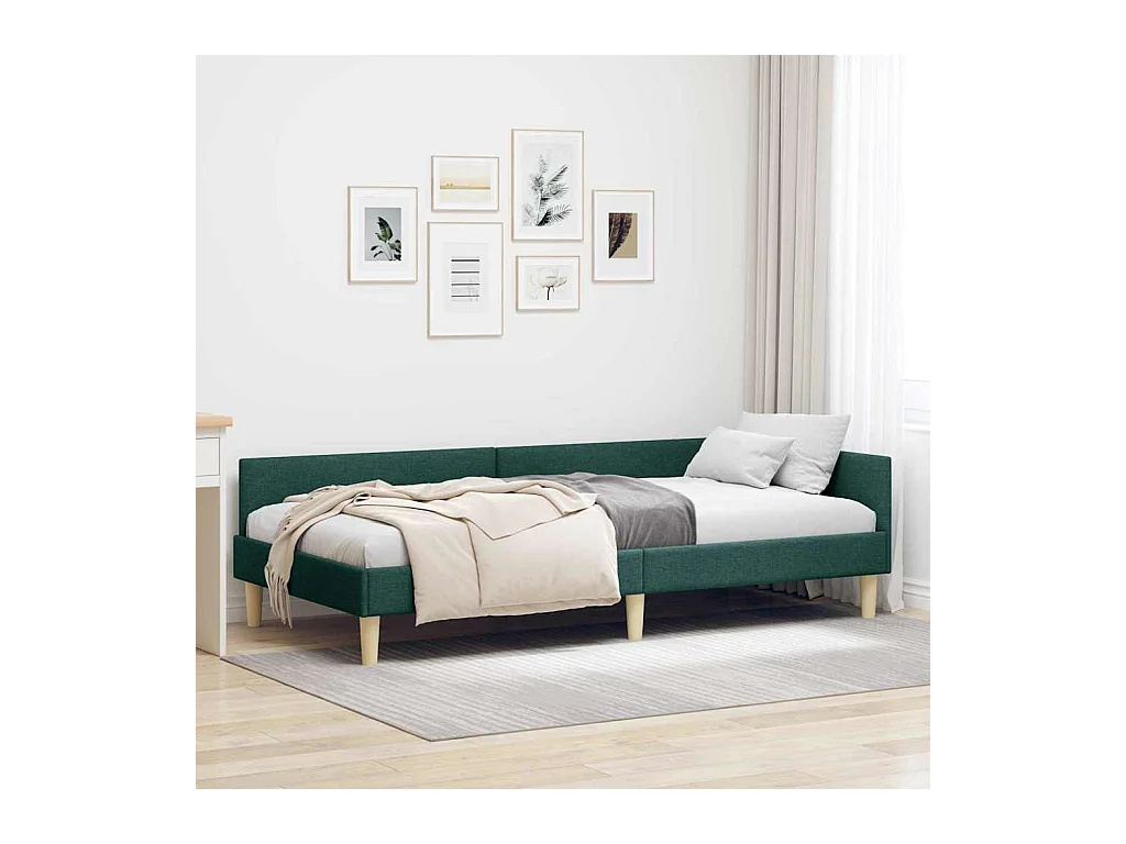 Hoek Bed Frame Donkergroen 100 x 200 cm Stof en Kunststof hout