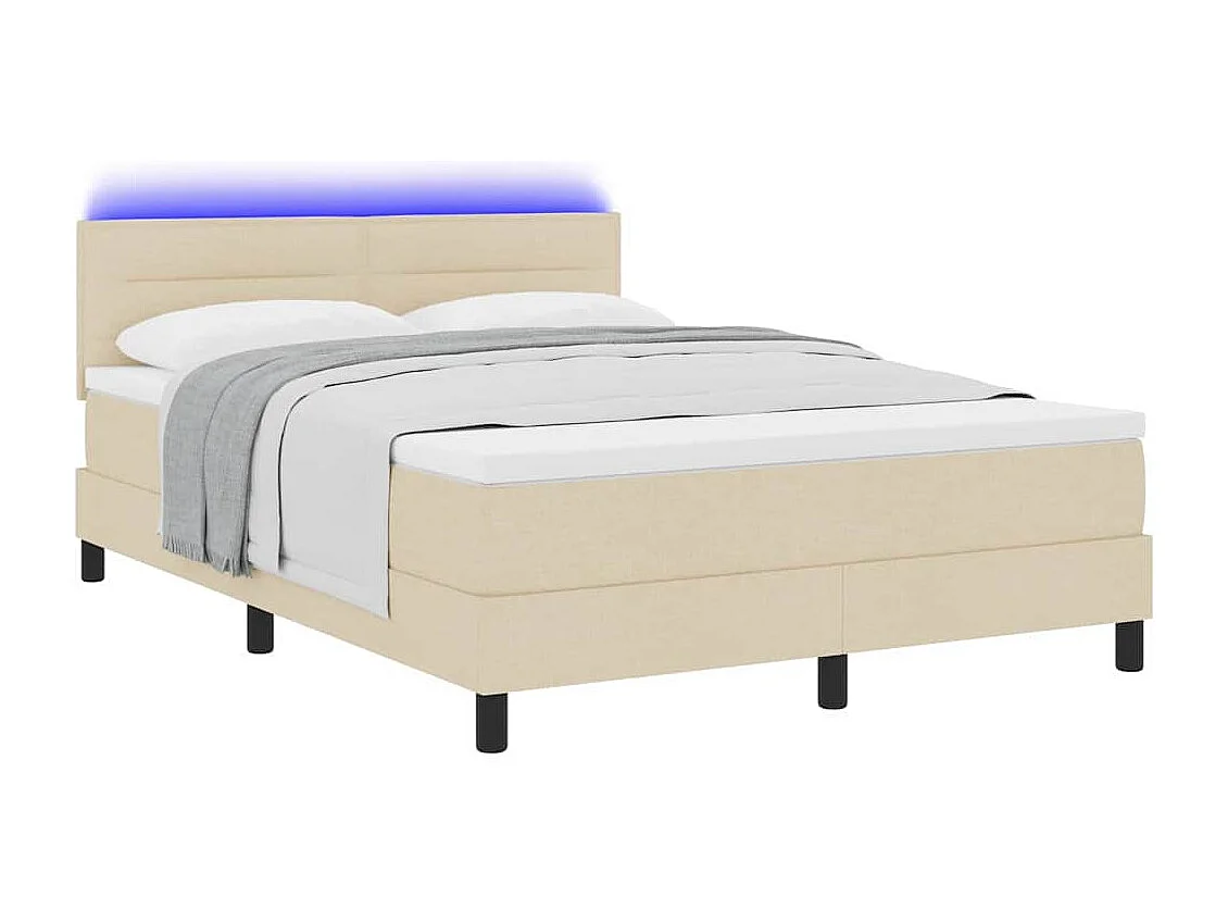 Cama tipo Box Spring con colchón Crema 140 x 190 cm tela