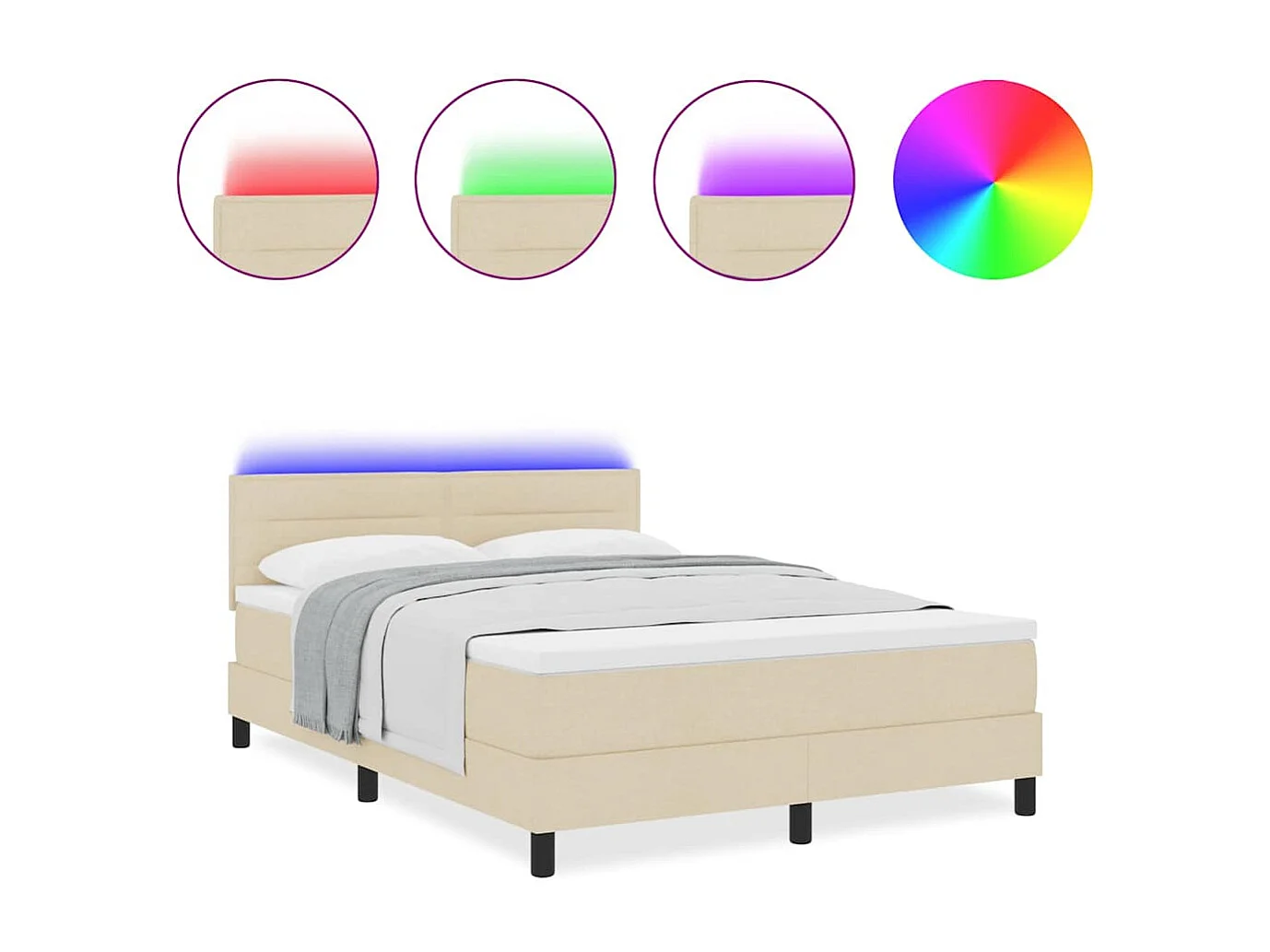 Cama tipo Box Spring con colchón Crema 140 x 190 cm tela