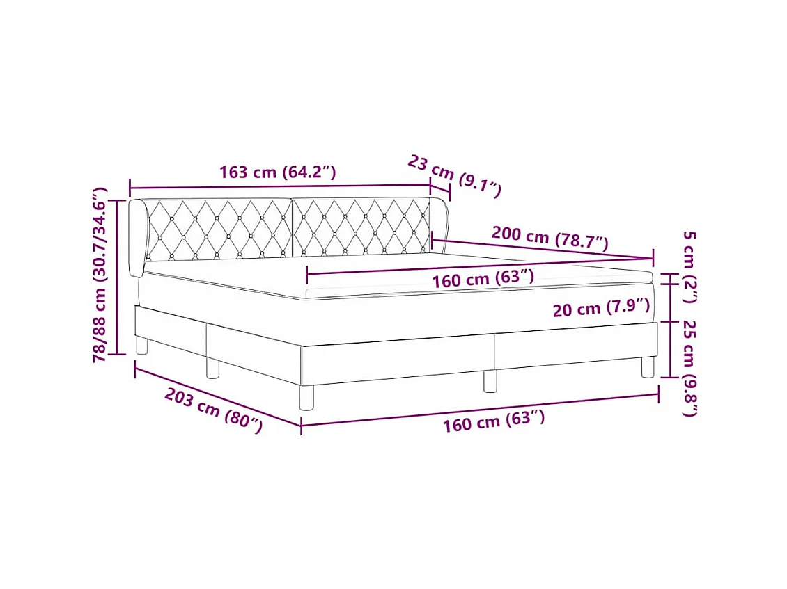 Cadre de lit avec matelas gris foncé 80x200 cm en velours