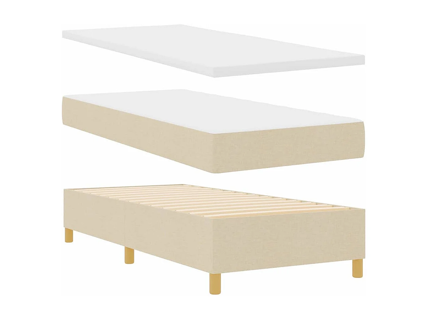 Cadre de lit avec matelas Crème 80 x 200 cm tissu