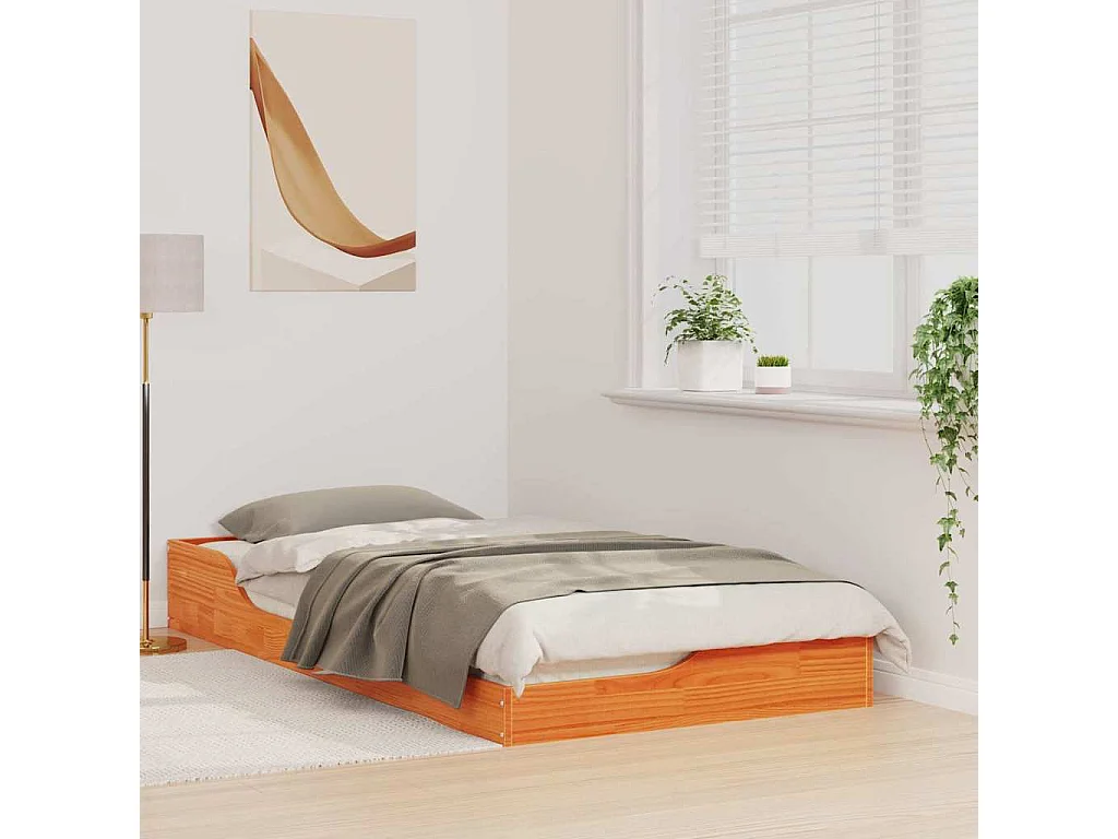 Estrutura de cama de chão Castanho-mel 90 x 190 cm