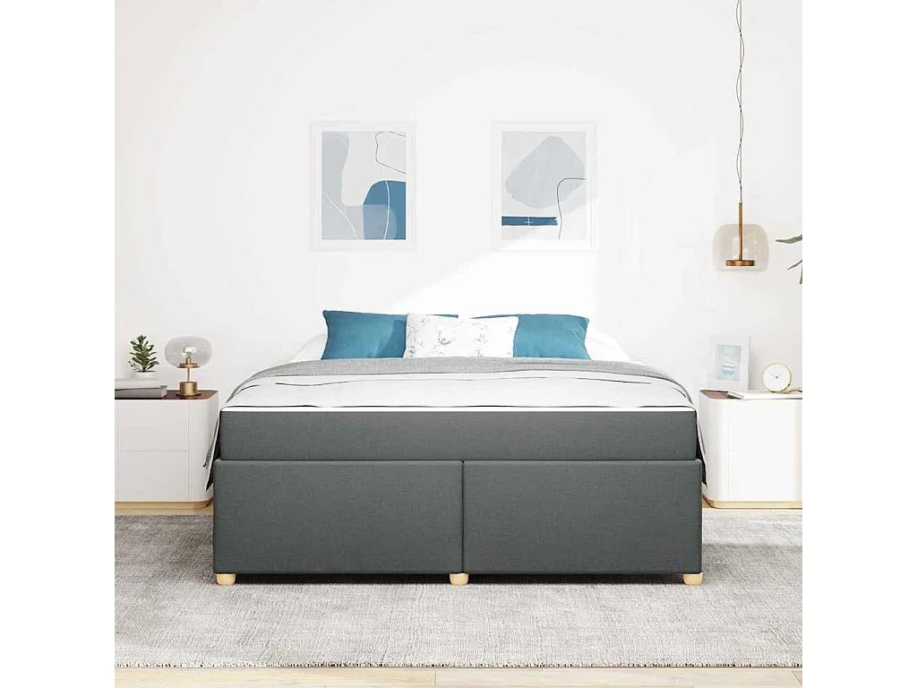 Estructura de cama con colchón Gris oscuro 180 x 200 cm tela