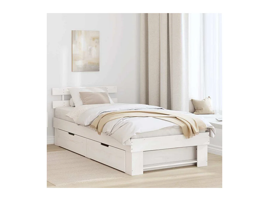 Cadre de lit avec tiroir Blanc 90 x 200 cm Bois massif en pin