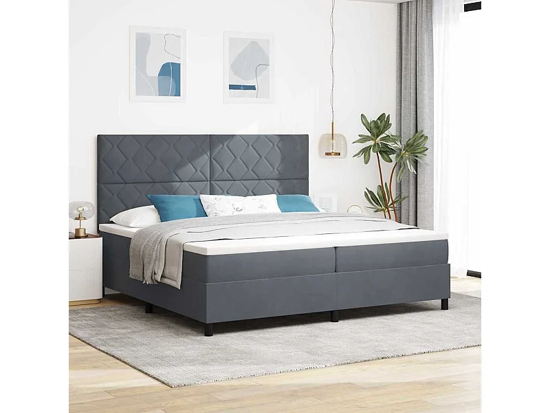 Cadre de lit avec matelas Gris foncé 200 x 200 cm Velours