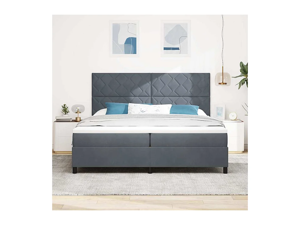 Cadre de lit avec matelas Gris foncé 200 x 200 cm Velours