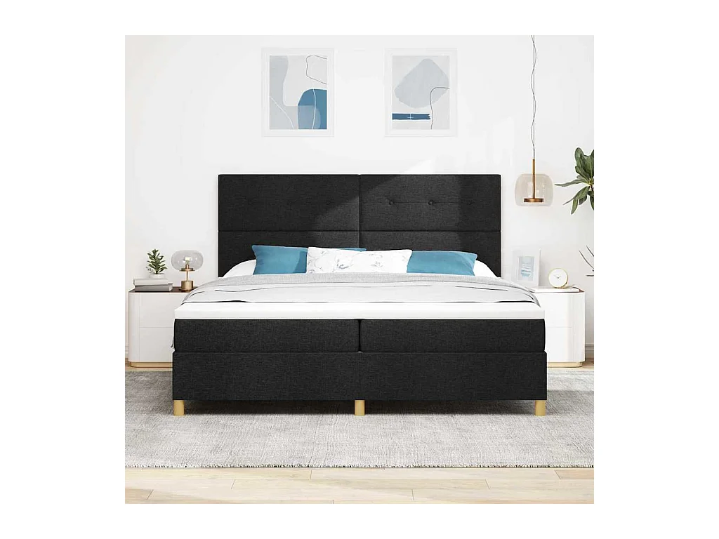 Cadre de lit avec tête de lit Noir 200 x 200 cm tissu