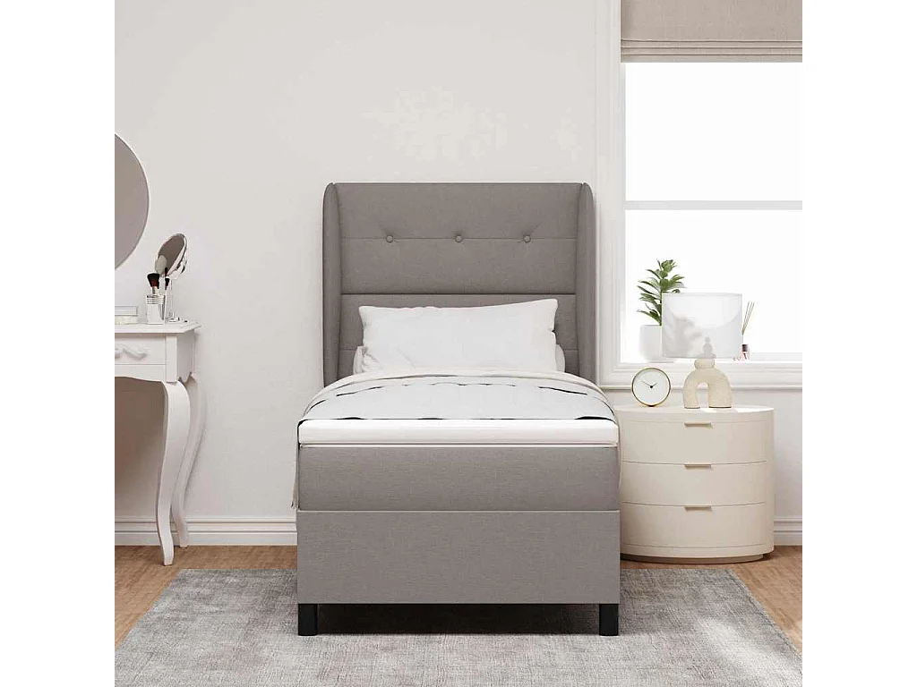 Cama tipo Box Spring con colchón Taupé 90 x 190 cm tela