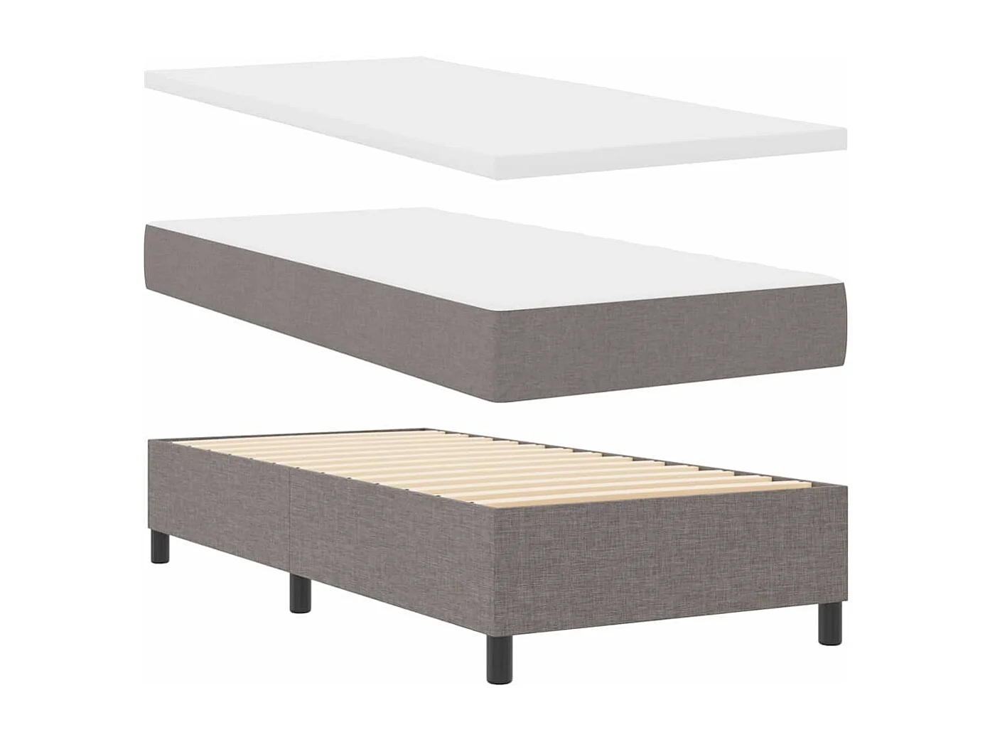 Cama tipo Box Spring con colchón Taupé 90 x 190 cm tela