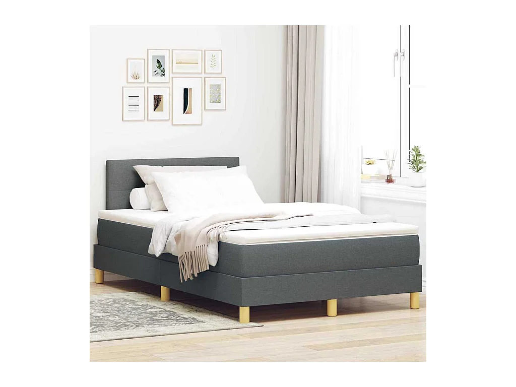 Cadre de lit avec matelas Gris foncé 120 x 200 cm tissu