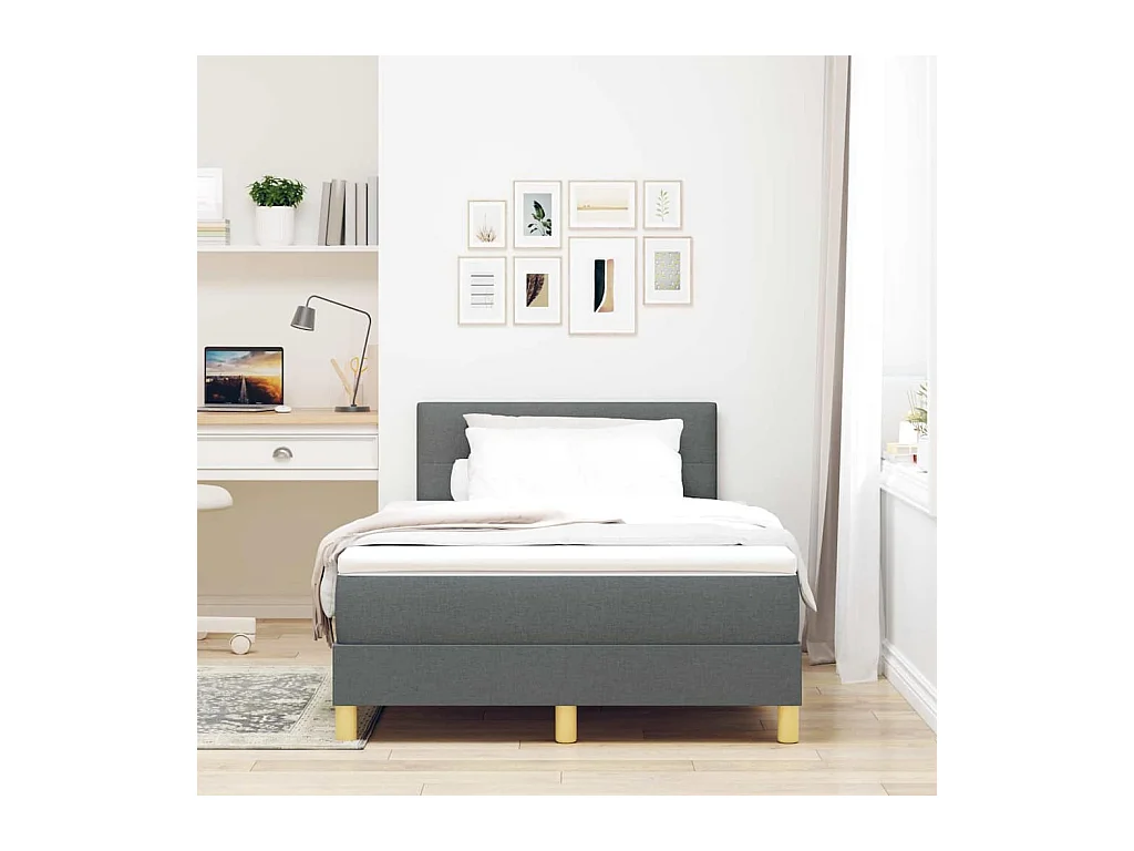 Cadre de lit avec matelas Gris foncé 120 x 200 cm tissu