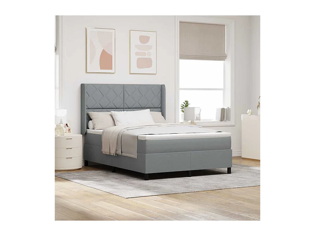 Cama tipo Box Spring con colchón Gris claro 140 x 190 cm tela