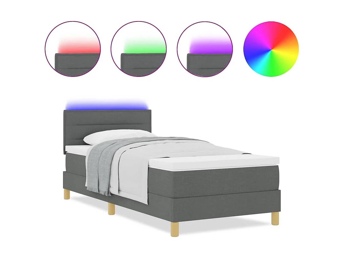 Cadre de lit avec matelas Gris foncé 90 x 200 cm tissu