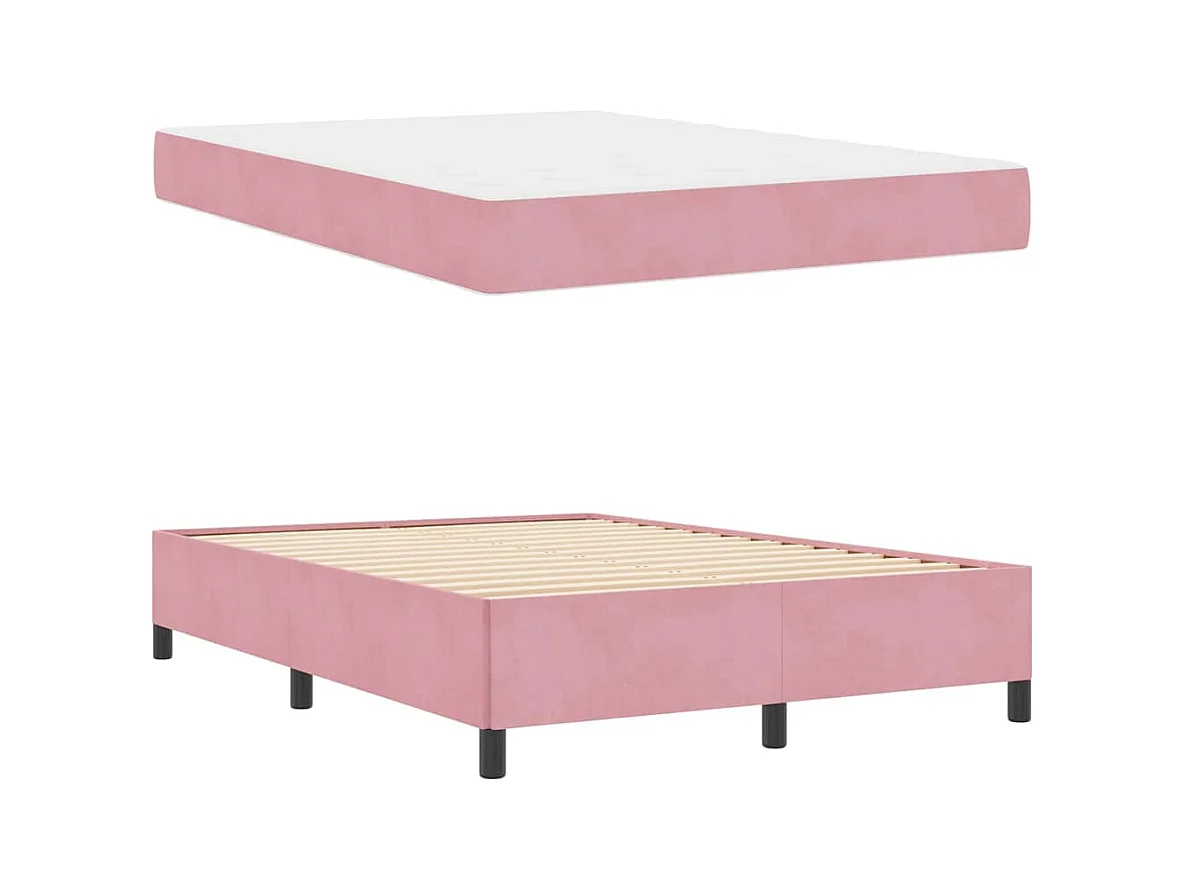 Cadre de lit avec matelas Rose et blanc 140 x 190 cm Velours