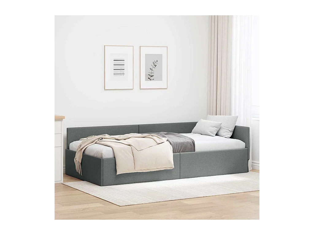 Cadre de lit d'angle avec tête de lit Gris foncé 90 x 190 cm