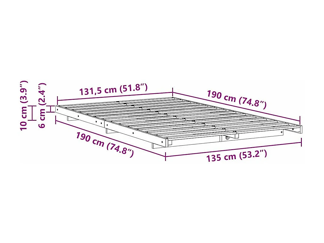 Estructura de cama Marrón cera 135 x 190 cm