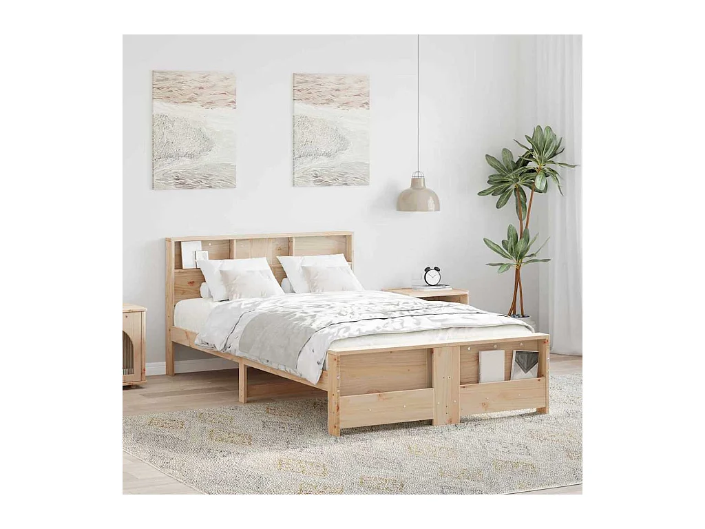 Bedframe met hoofdeinde Bruin 135 x 190 cm Massief grenenhout