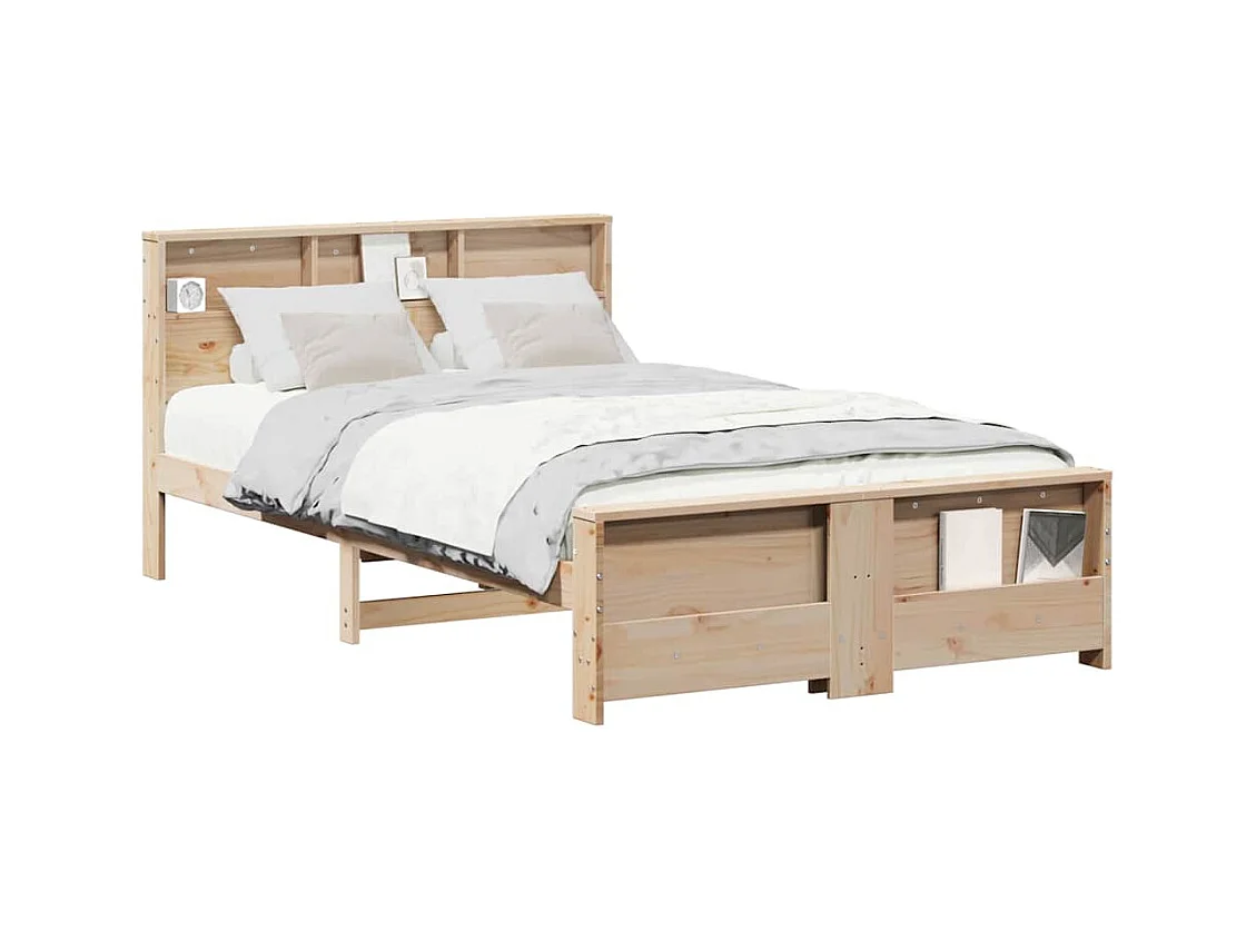 Bedframe met hoofdeinde Bruin 135 x 190 cm Massief grenenhout