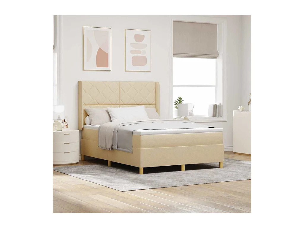 Cama Box Spring com colchão Creme 160 x 200 cm tecido