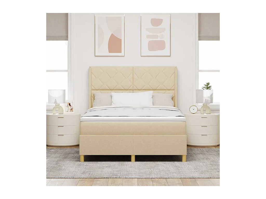 Cadre de lit avec matelas Crème 160 x 200 cm tissu