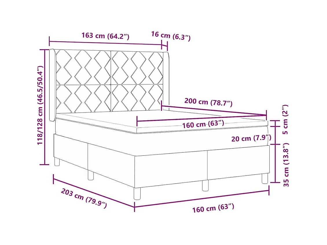 Cadre de lit avec matelas Crème 160 x 200 cm tissu
