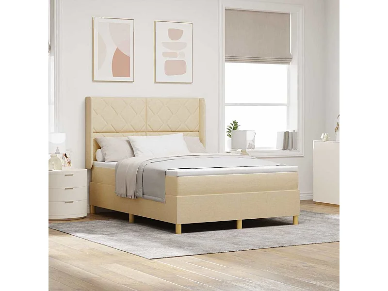 Cadre de lit avec matelas Crème 160 x 200 cm tissu