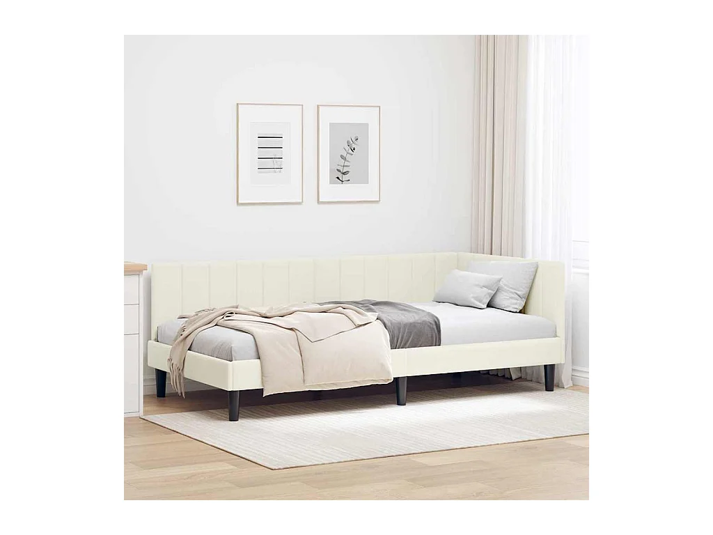 Cadre de lit d'angle avec tête de lit Crème 90 x 190 cm Velours