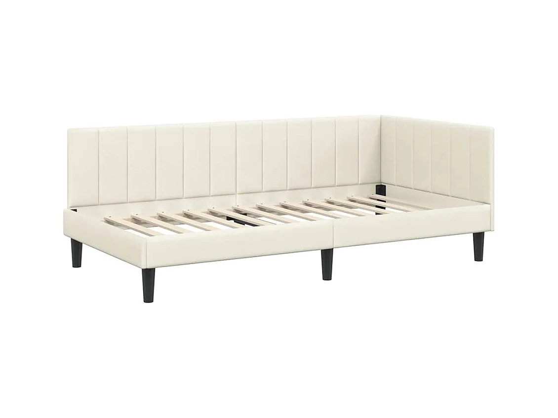 Cadre de lit d'angle avec tête de lit Crème 90 x 190 cm Velours