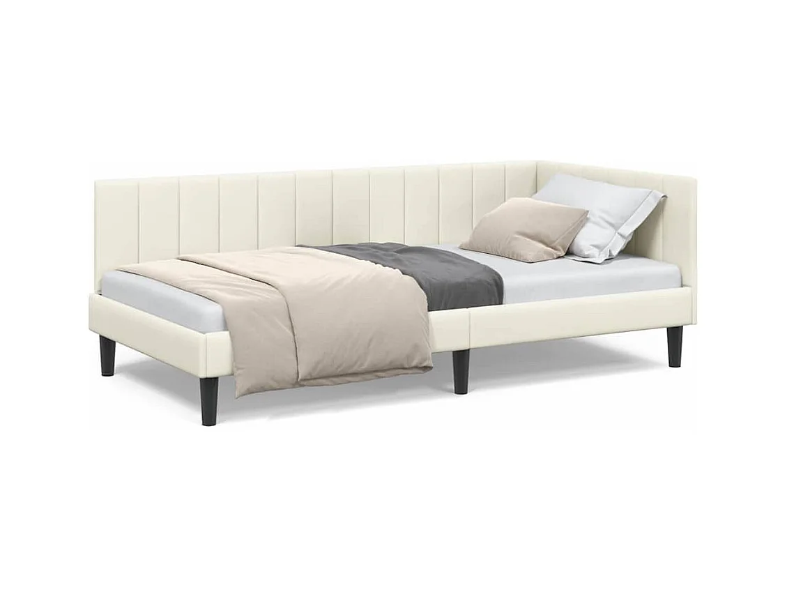 Cadre de lit d'angle avec tête de lit Crème 90 x 190 cm Velours