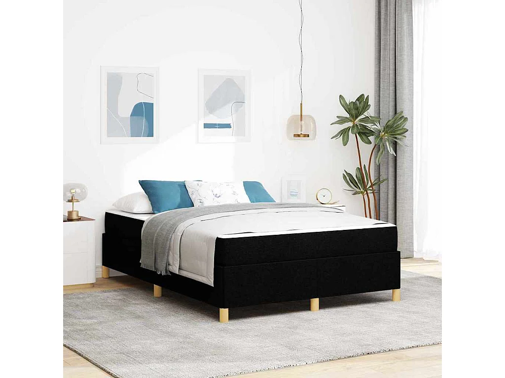 Cama tipo Box Spring Negro y Blanco y Negro 140 x 200 cm tela