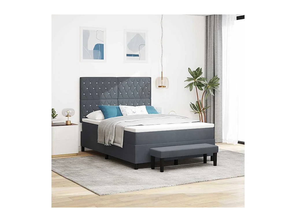 Cadre de lit avec matelas Gris foncé 140 x 200 cm Velours