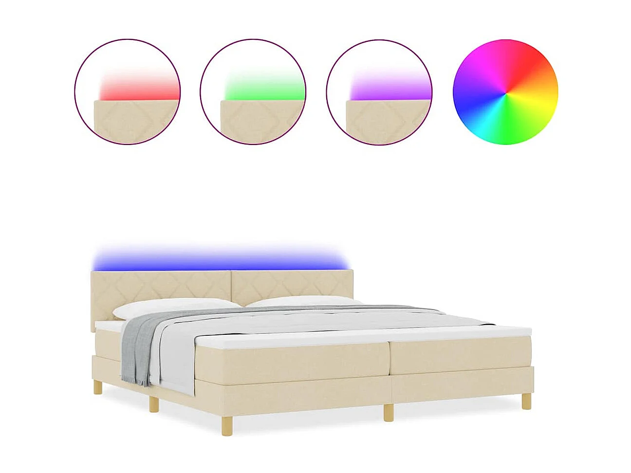 Cadre de lit avec matelas Crème 200 x 200 cm tissu