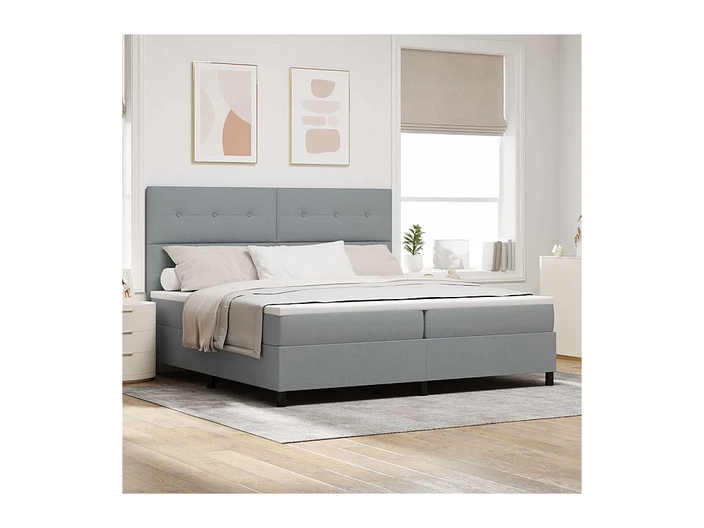 Cama Box com colchão Cinzento-claro 200 x 200 cm tecido