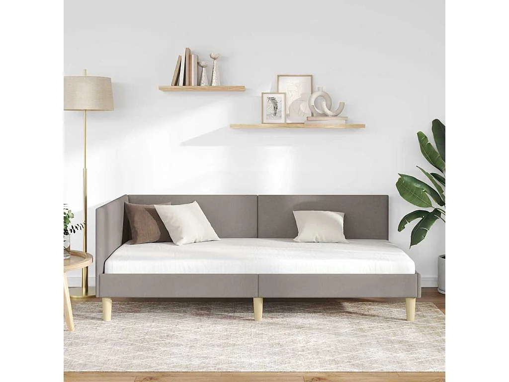 Cadre de lit d'angle Autre avec tête de lit Taupe 90 x 190 cm