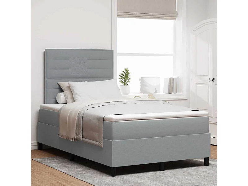 Cama tipo Box Spring con colchón Gris claro 120 x 200 cm tela