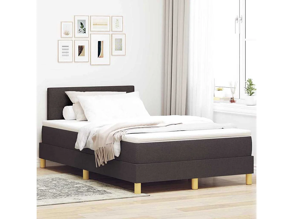 Cama box spring con colchón Marrón oscuro 120 x 190 cm tela