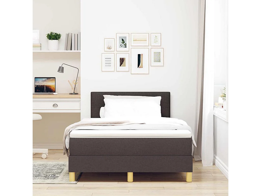 Cama box spring con colchón Marrón oscuro 120 x 190 cm tela