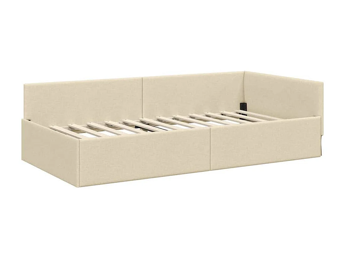 Estructura de cama en esquina con cabecera Crema 100 x 200 cm