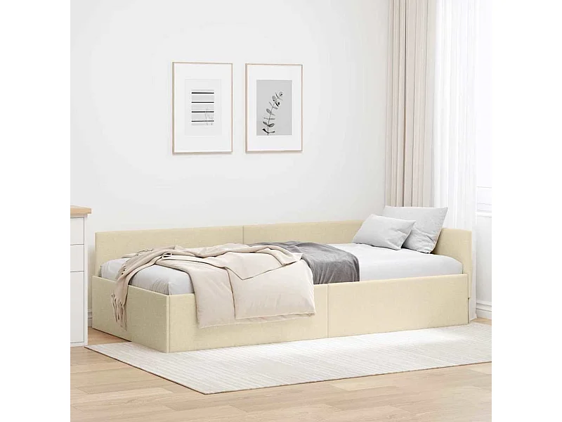 Estructura de cama en esquina con cabecera Crema 100 x 200 cm