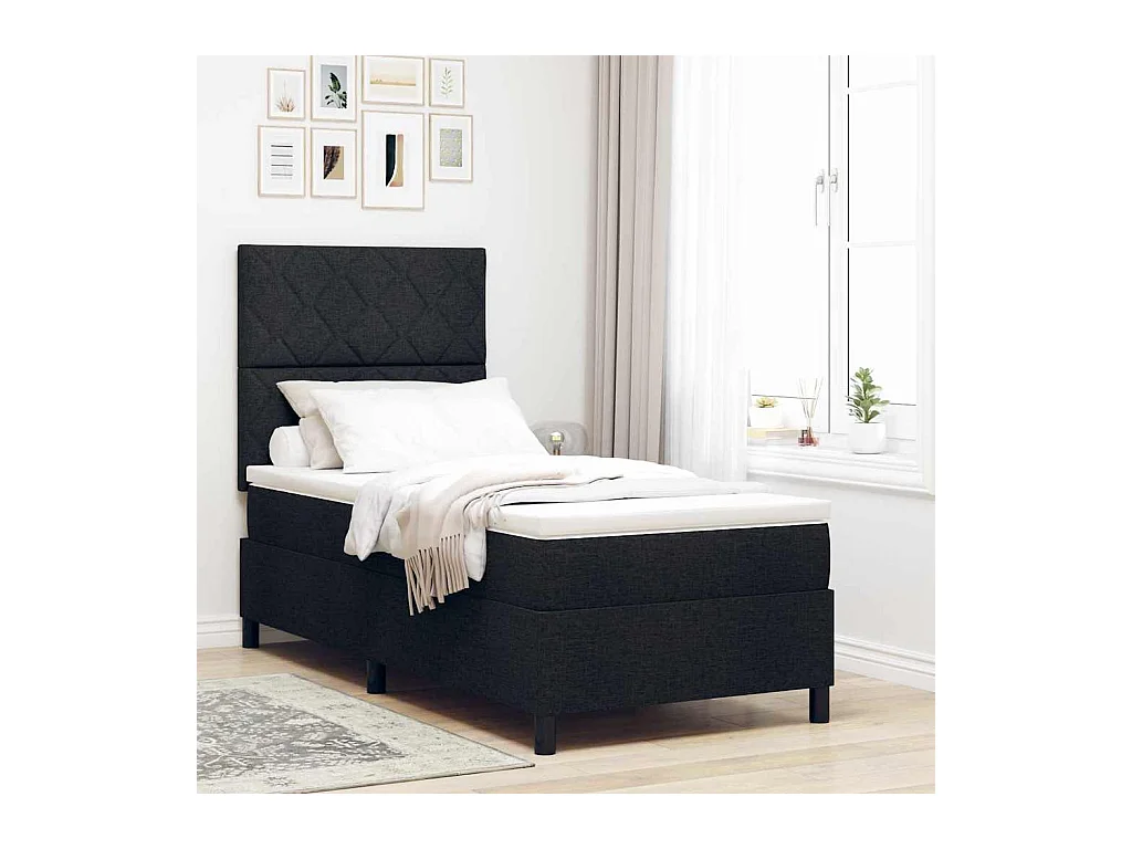 Cadre de lit avec matelas Noir 100 x 200 cm tissu