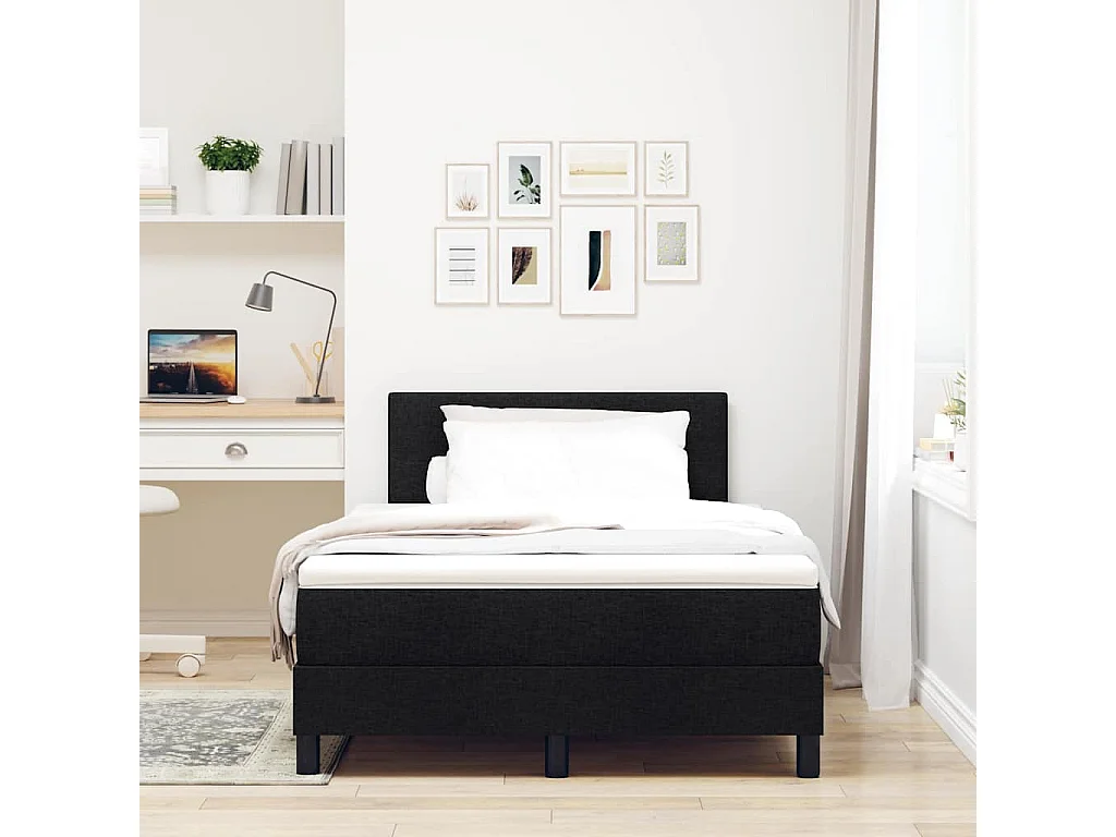 Cadre de lit avec matelas avec matelas Noir 120 x 200 cm tissu