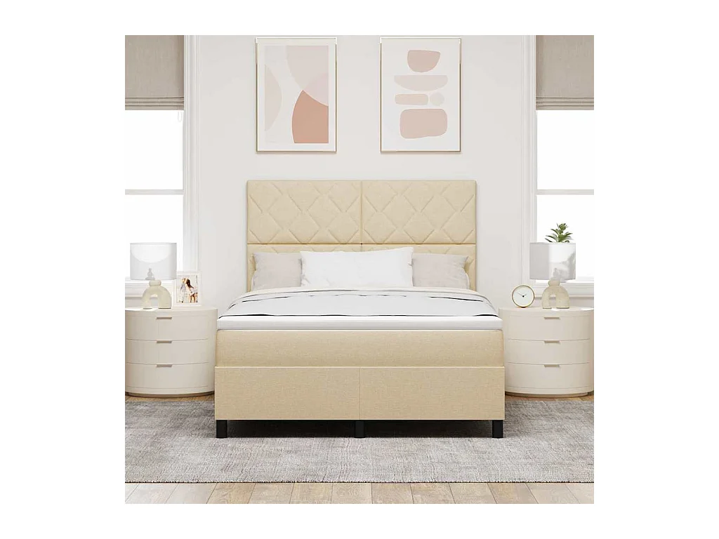 Cadre de lit avec matelas Crème 160 x 200 cm tissu