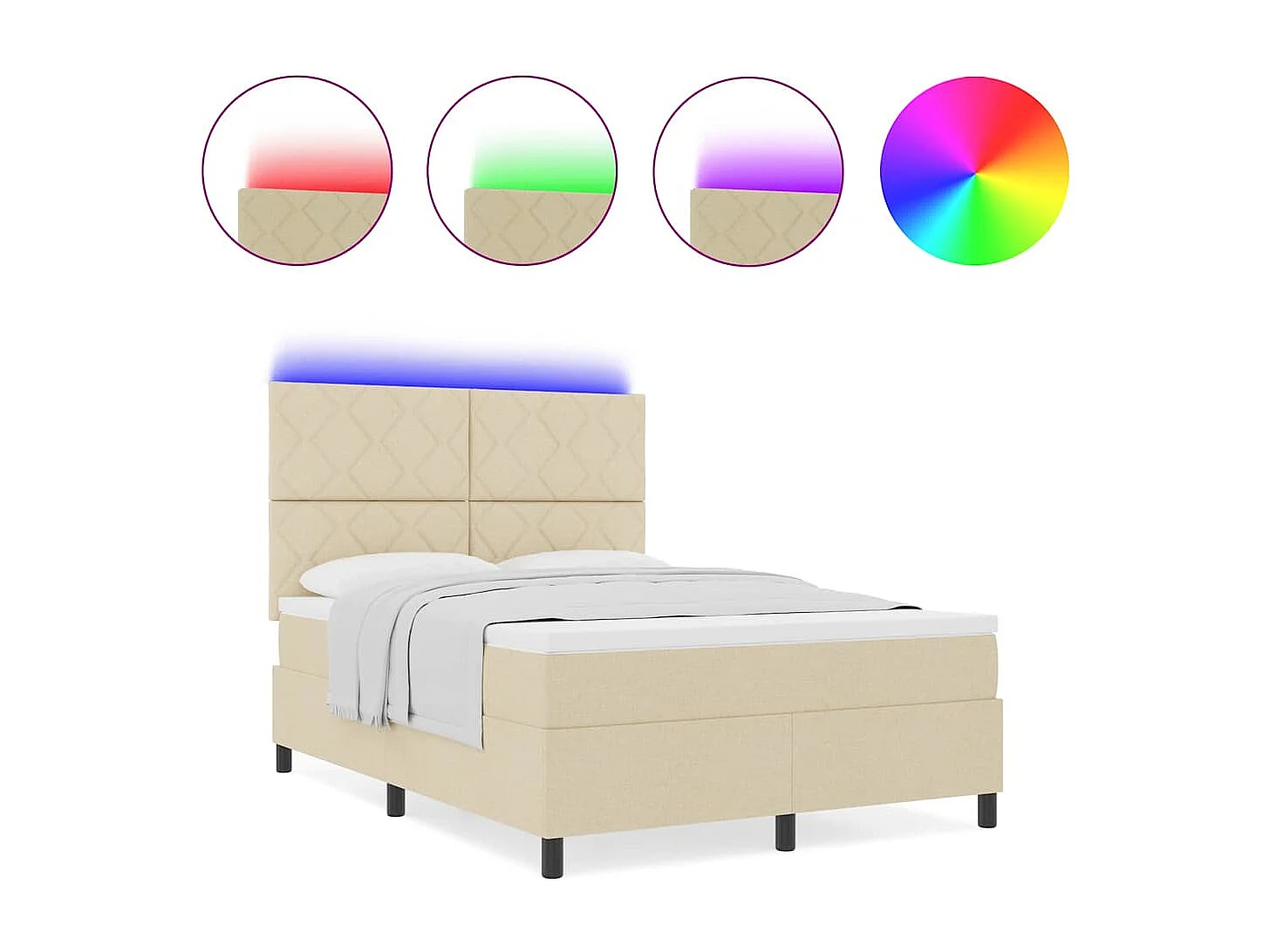 Cama tipo Box Spring con colchón Crema 160 x 200 cm tela