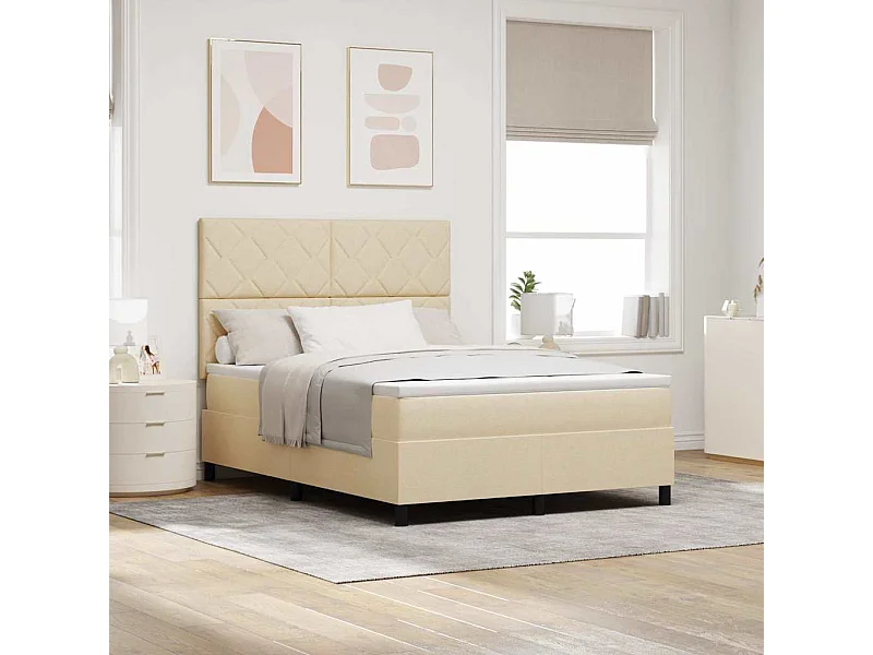 Cama tipo Box Spring con colchón Crema 160 x 200 cm tela