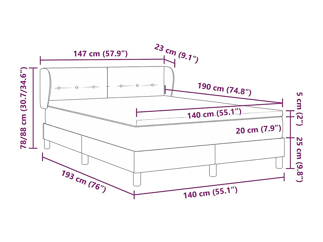 Cadre de lit avec matelas gris foncé 80x200 cm en velours