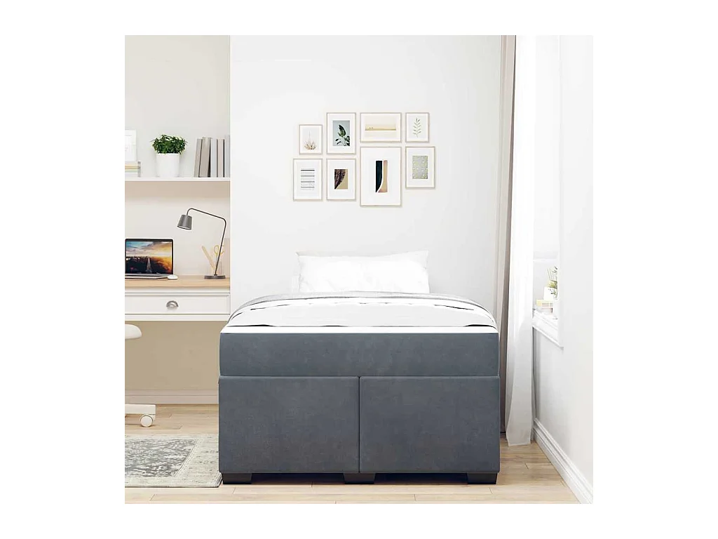 Cadre de lit avec matelas Gris foncé 120 x 200 cm Velours