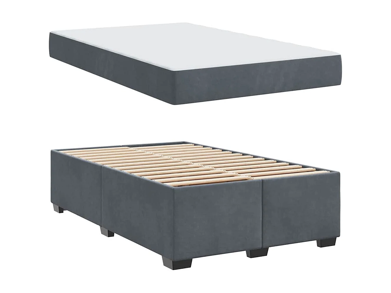 Cadre de lit avec matelas Gris foncé 120 x 200 cm Velours